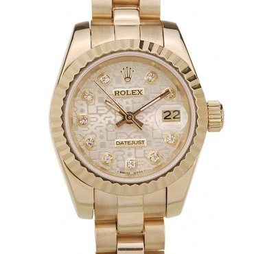 MiroTime 0808 Rolex DateJust Ribbed Pattern Gold Bezel Gold Dial